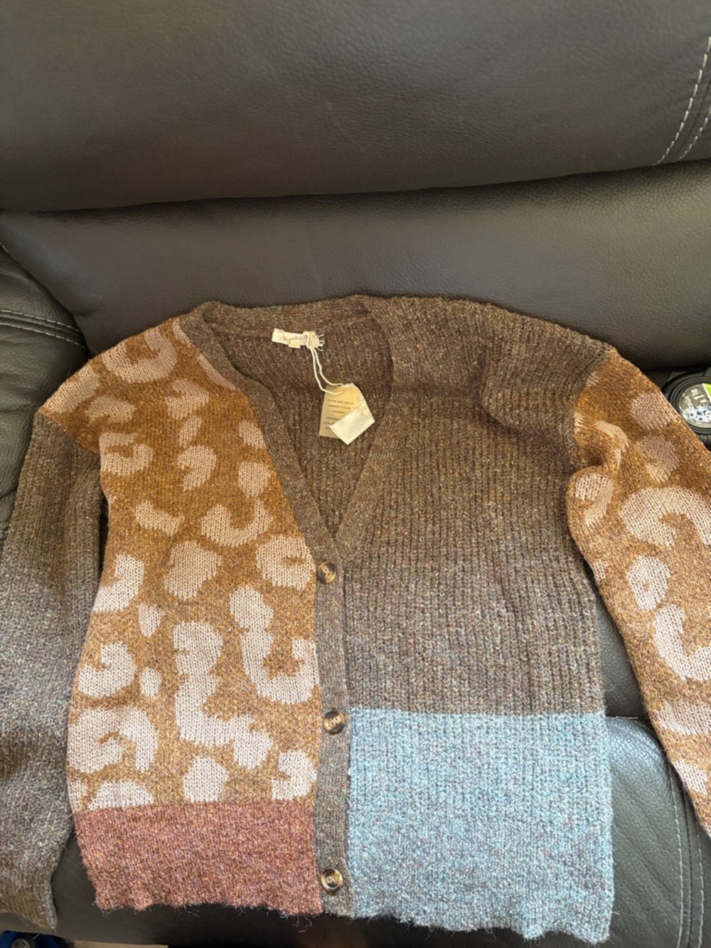 Mystree Mauve Animal Print Colorblock Cardigan